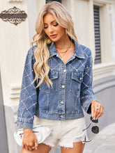 Load image into Gallery viewer, Deia Pearl Trim Long Sleeve Denim Jacket