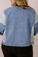 Load image into Gallery viewer, Novellie Plus Size Leopard Long Sleeve Denim Jacket