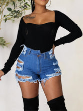 Load image into Gallery viewer, Bekki Distressed Raw Hem Denim Shorts with Pockets