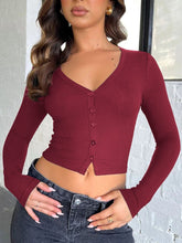 Load image into Gallery viewer, Penny Buttoned V-Neck Long Sleeve T-Shirt