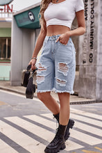Load image into Gallery viewer, Raven Raw Hem Distressed Denim Shorts with Pockets