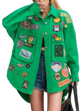 Load image into Gallery viewer, Flare Embroidered Patch Button Up Long Sleeve Denim Jacket