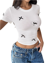 Load image into Gallery viewer, Sweetheart Bow Round Neck Short Sleeve T-Shirt