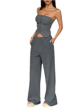 Load image into Gallery viewer, Kari Ribbed Knit Strapless Crop Top and Pants Set