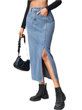 Load image into Gallery viewer, Diana Slit High Waist Denim Skirt with Pockets