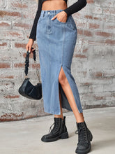 Load image into Gallery viewer, Diana Slit High Waist Denim Skirt with Pockets