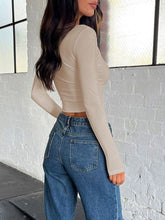 Load image into Gallery viewer, Penny Buttoned V-Neck Long Sleeve T-Shirt