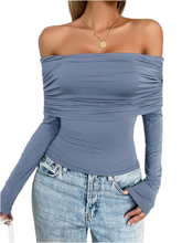 Load image into Gallery viewer, Cass Ruched Off-Shoulder Long Sleeve T-Shirt