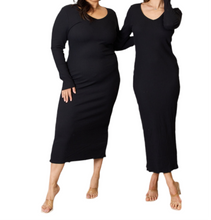 Load image into Gallery viewer, Easy Go Full Size Ribbed Long Sleeve Midi Slit Dress