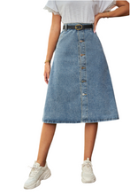 Load image into Gallery viewer, Dame Button Front A-Line Denim Skirt