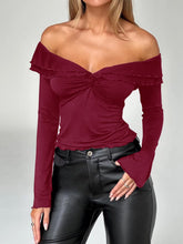 Load image into Gallery viewer, Luna Twisted Ruffled Off-Shoulder Long Sleeve T-Shirt