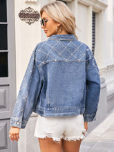 Load image into Gallery viewer, Deia Pearl Trim Long Sleeve Denim Jacket