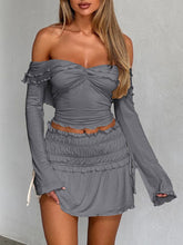 Load image into Gallery viewer, Luna Twisted Ruffled Off-Shoulder Long Sleeve T-Shirt