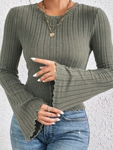 Load image into Gallery viewer, Amber Ribbed Round Neck Flare Sleeve T-Shirt