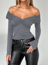 Load image into Gallery viewer, Luna Twisted Ruffled Off-Shoulder Long Sleeve T-Shirt