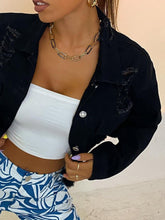 Load image into Gallery viewer, Ismena Distressed Collared Neck Long Sleeve Denim Top