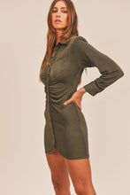 Load image into Gallery viewer, Wrenna Front Ruched Button-Down Skinny Mini Shirt Dress