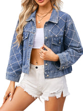 Load image into Gallery viewer, Deia Pearl Trim Long Sleeve Denim Jacket