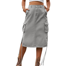 Load image into Gallery viewer, Sagea Drawstring Denim Cargo Skirt