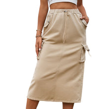 Load image into Gallery viewer, Drawstring Waist Slit Denim Skirt