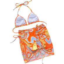 Load image into Gallery viewer, Tahiti Multicolored Drawstring Ruched Three-Piece Swim Set