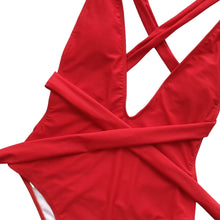 Load image into Gallery viewer, Laguna Halter Neck Deep V Tied One-Piece Swimsuit