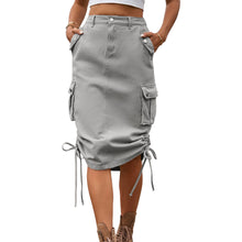 Load image into Gallery viewer, Sagea Drawstring Denim Cargo Skirt
