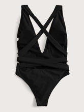 Load image into Gallery viewer, Laguna Halter Neck Deep V Tied One-Piece Swimsuit