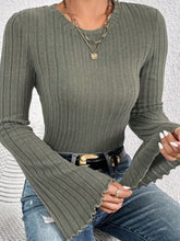 Load image into Gallery viewer, Amber Ribbed Round Neck Flare Sleeve T-Shirt
