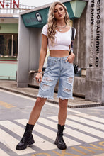 Load image into Gallery viewer, Raven Raw Hem Distressed Denim Shorts with Pockets
