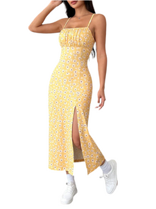Daisy Baby Print Cami Midi Dress with Slit