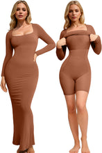 Load image into Gallery viewer, Body Baby Built-In Shapewear Square Neck Long Sleeve Maxi Dress
