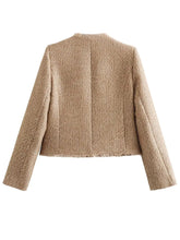 Load image into Gallery viewer, Zivra Raw Hem Pocketed Round Neck Jacket
