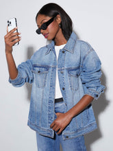 Load image into Gallery viewer, Althea Button Up Collared Neck Denim Jacket
