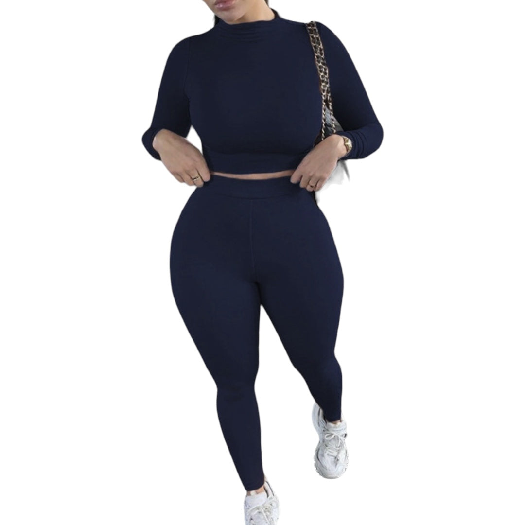 Sammie Mock Neck Long Sleeve Top and High Waist Pants Set