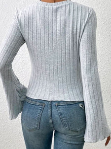 Amber Ribbed Round Neck Flare Sleeve T-Shirt