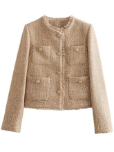 Load image into Gallery viewer, Zivra Raw Hem Pocketed Round Neck Jacket
