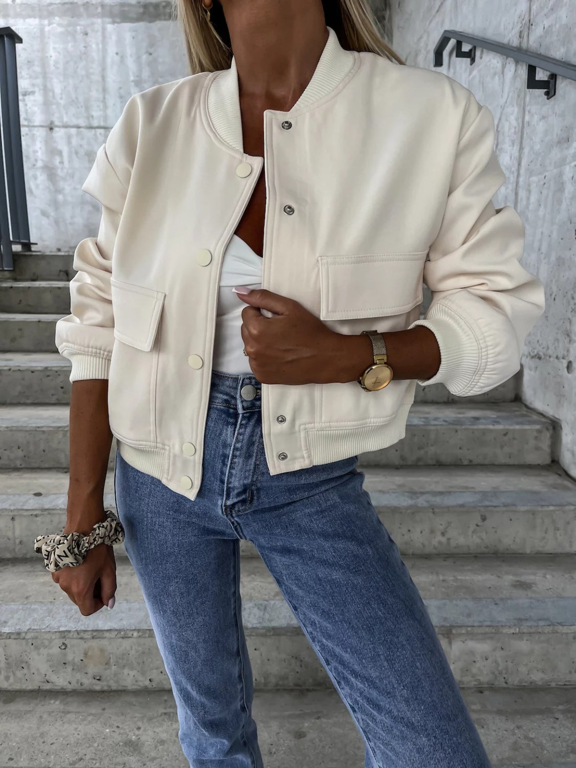 Essence Baseball Collar Dropped Shoulder Jacket