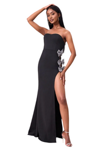 Ellie Slit Bow Trim Tube Maxi Dress