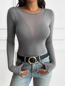 Sicily Mesh Round Neck Long Sleeve T-Shirt