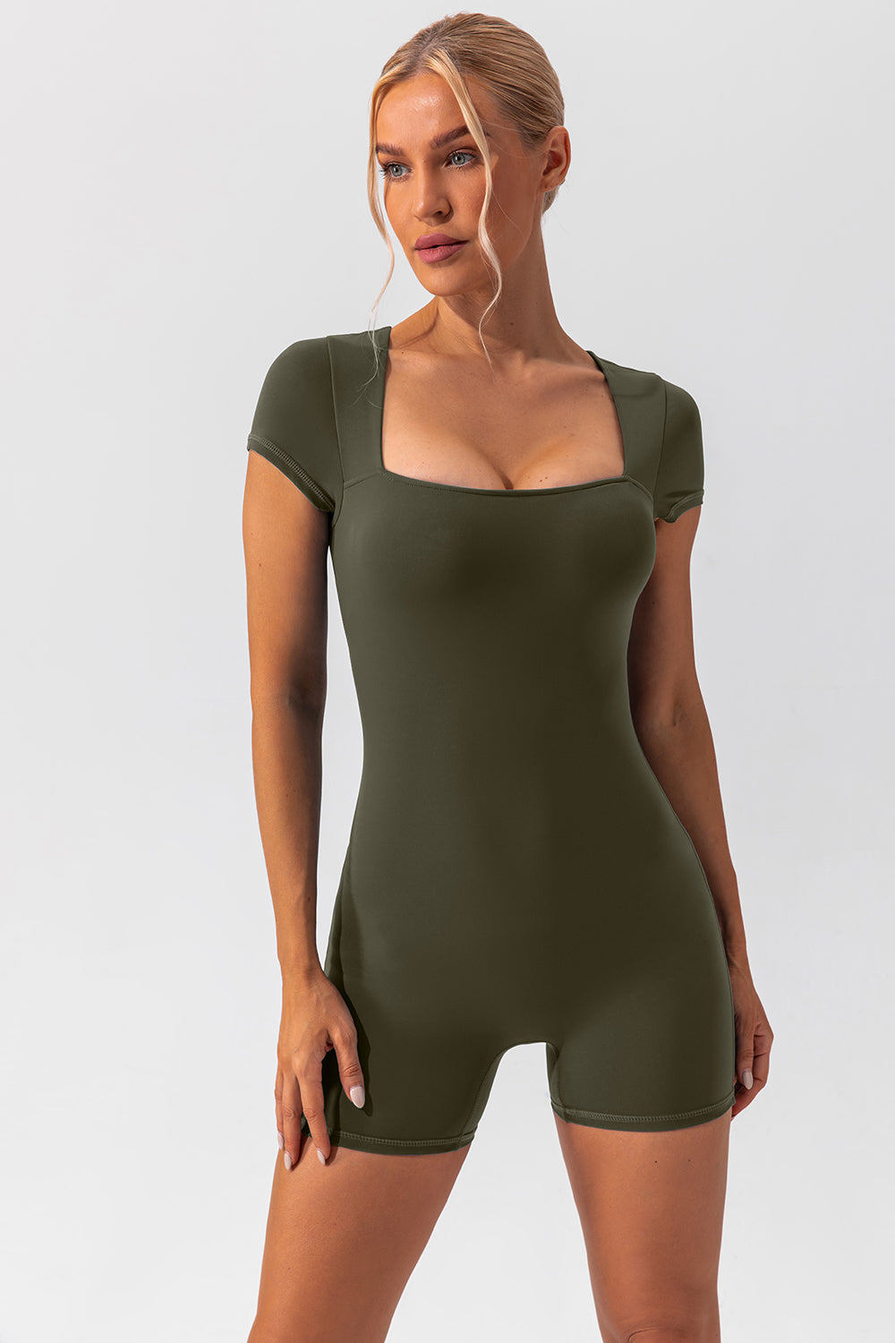 Gianna Square Neck Cap Sleeve Active Romper