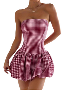 Lola Gingham Tube Bubble Hem Mini Dress
