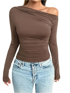 Taryn Ruched One Shoulder Long Sleeve T-Shirt