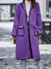 Load image into Gallery viewer, Monika Full Size Contrast Trim Long Sleeve Coat with Pockets
