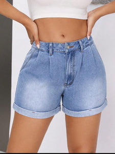 Luisa Rolled Hem Mid-Rise Waist Denim Shorts