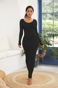 Melanie Basic Round Neck Long Sleeve Maxi Bodycon Dress