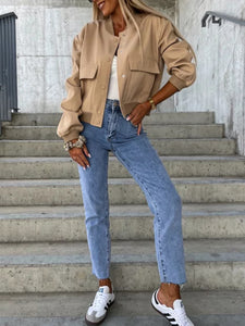 Essence Baseball Collar Dropped Shoulder Jacket