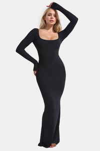 Body Baby Built-In Shapewear Square Neck Long Sleeve Maxi Dress