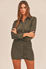 Load image into Gallery viewer, Cameron Front Ruched Button-Down Skinny Mini Shirt Dress
