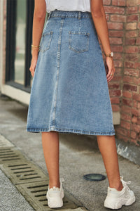 Dame Button Front A-Line Denim Skirt